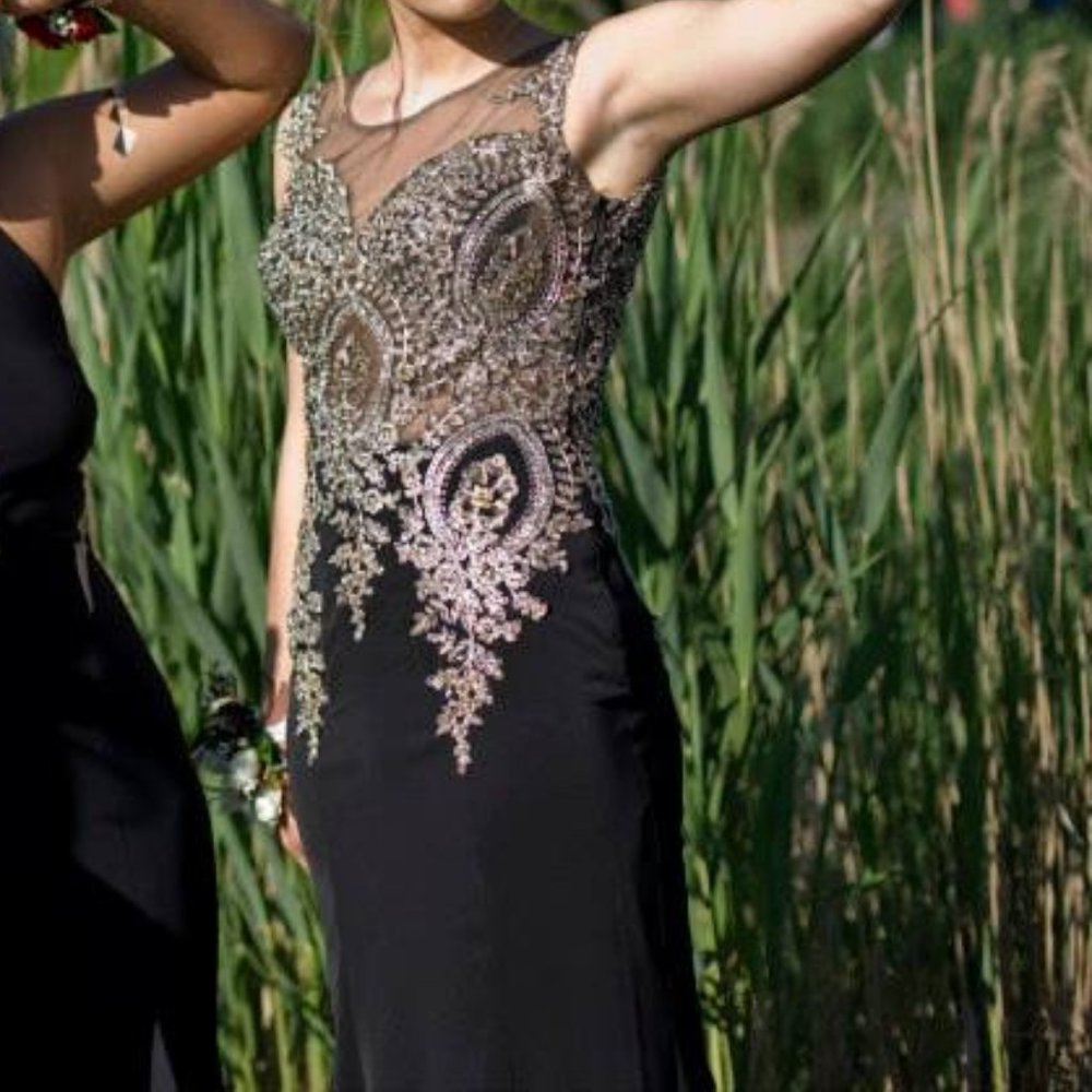 Black and Gold Floor Length Gown